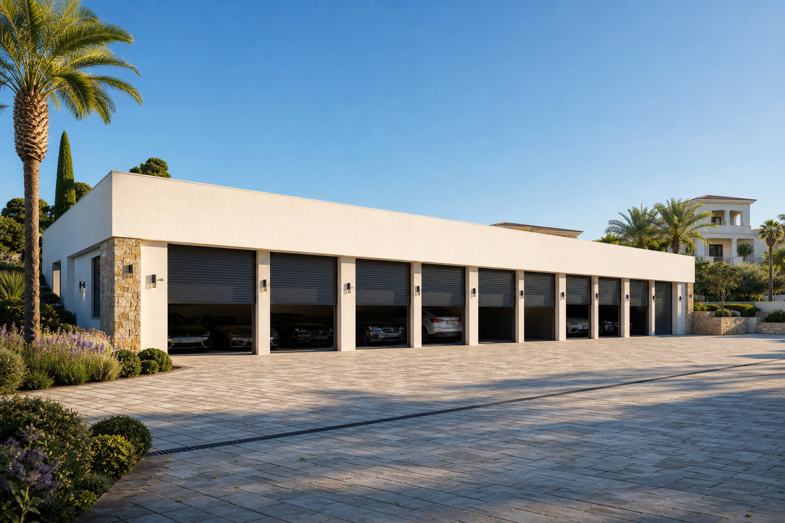 Geschlossene Garagenhalle